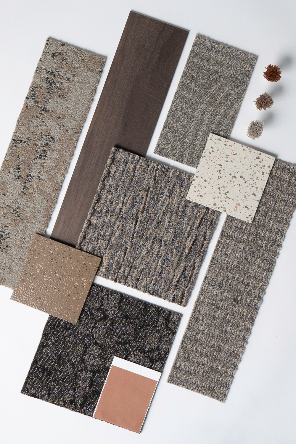 Mocha Mousse - Pantone Colour of the Year 2025 - collage with Interface and nora flooring products