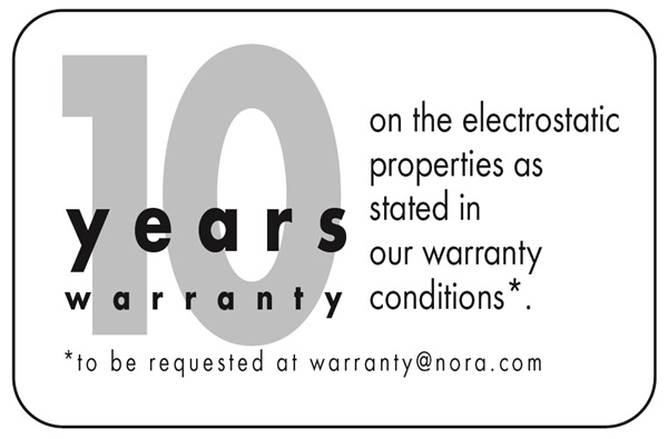 10 years warranty on ESD properities of flooring by nora