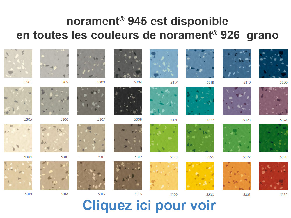 norament<sup>®</sup> 945 grano est disponible en toutes les couleurs de norament<sup>®</sup> 926 grano 