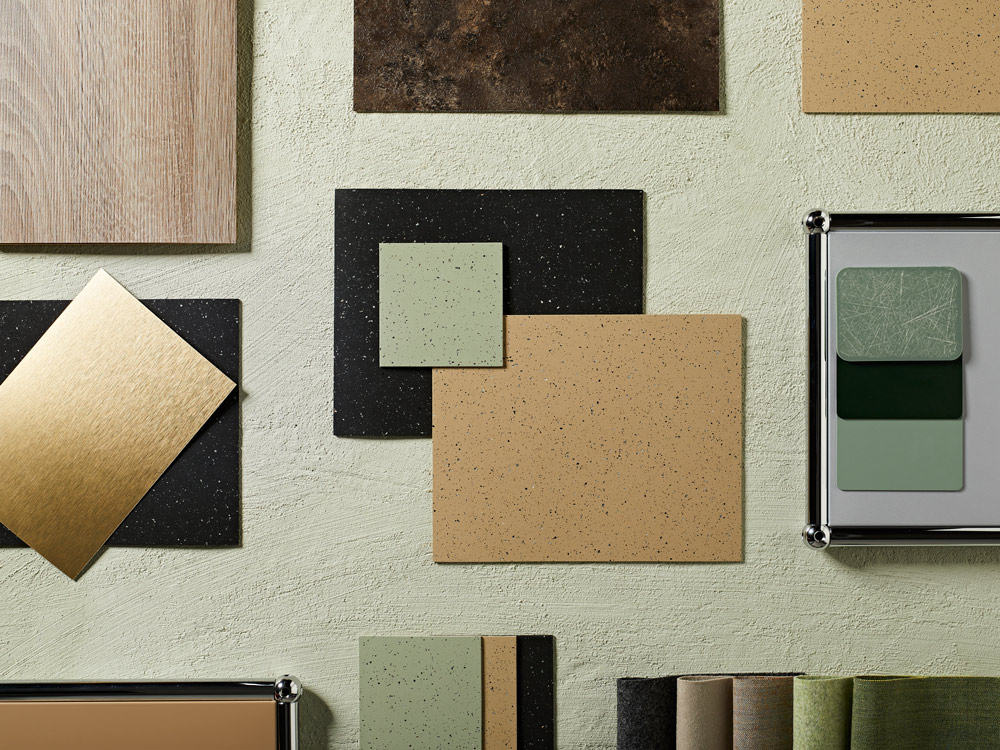 nora systems, noraplan unita, pastell green, wood-brown, black