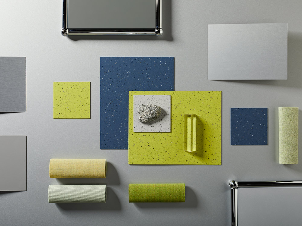 nora systems, noraplan unita, collage grey - green - blue