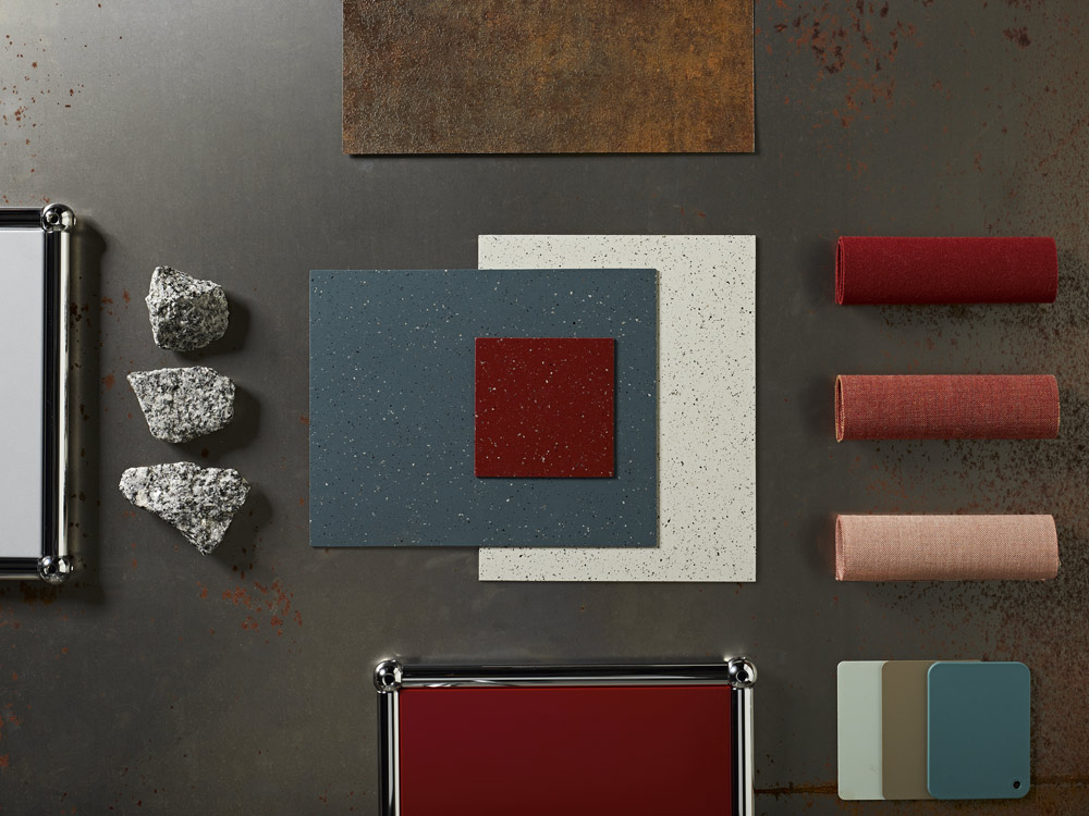 nora systems, noraplan unita, collage, russet, grey-brown