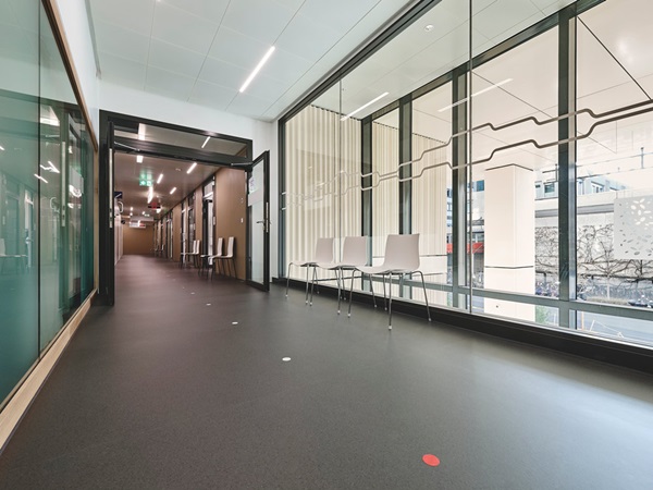 Hospital corridor with waiting area