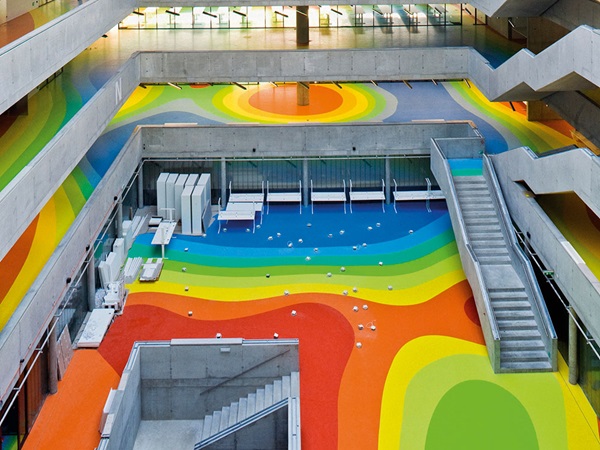 Colourful interior of Czech National Library of Technology, Prague